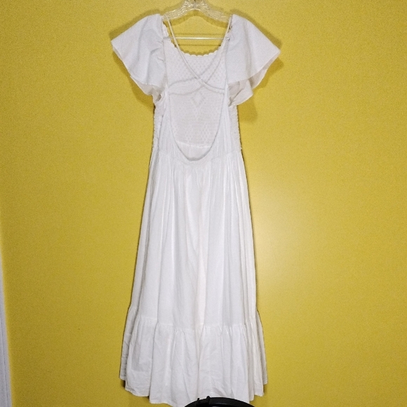 Zara White Scoop Neck Flutter Sleeve Midi Dress Size Medium - Picture 4 of 10